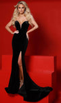 Sophisticated Strapless Natural Waistline Velvet Sheer Slit Open-Back Mermaid Plunging Neck Sweetheart Evening Dress