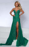 Tall V-neck Strapless Mesh Slit Open-Back Sheer Beaded Trim Natural Waistline Plunging Neck Mermaid Dress