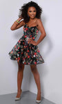 Tall A-line Strapless Floral Print Cocktail Short Sweetheart Natural Waistline Fitted Sequined Mesh Open-Back Fit-and-Flare Dress