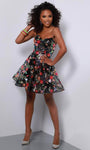 Tall A-line Strapless Natural Waistline Sweetheart Cocktail Short Sequined Open-Back Mesh Fitted Fit-and-Flare Floral Print Dress