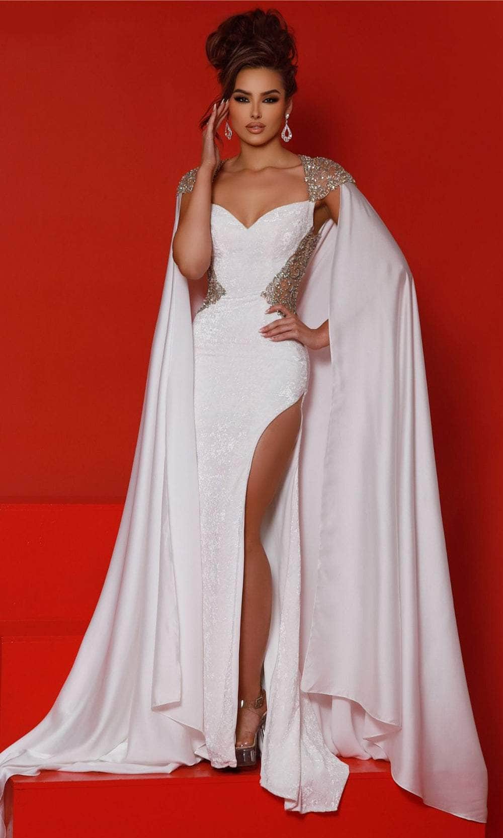 Johnathan Kayne 2879 - Rhinestone Detailed Cap Sleeve Prom Dress
