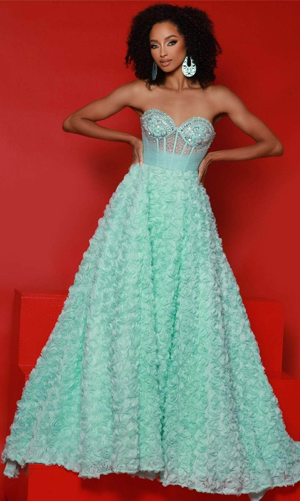 Johnathan Kayne 2907 - 3D Rose Embellished Strapless Ballgown
