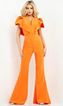 Short Sleeves Sleeves Jeweled Neck Natural Waistline Cutout Back Zipper Jumpsuit With Ruffles