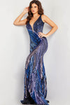 V-neck Sequined Back Zipper Sheer V Back Fitted Sheath Sleeveless Natural Waistline Plunging Neck Sheath Dress/Prom Dress with a Brush/Sweep Train
