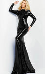 Fitted Sequined Mermaid High-Neck Long Sleeves Evening Dress with a Brush/Sweep Train