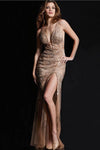 Sophisticated V-neck Sleeveless Illusion Slit Sequined Belted Mesh Open-Back Sheath Plunging Neck Natural Waistline Sheath Dress