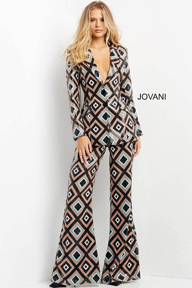 Jovani 07921 - Plunging V-Neck Sequin Pantsuit
