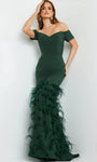 Short Sleeves Sleeves Off the Shoulder Sweetheart Natural Waistline Fitted Open-Back Back Zipper Mermaid Evening Dress with a Brush/Sweep Train