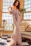 V-neck Strapless Natural Waistline V Back Open-Back Floral Print Lace Mermaid Evening Dress with a Brush/Sweep Train