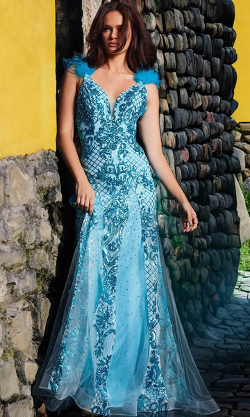 V-neck Natural Waistline Plunging Neck Sleeveless Sheath Beaded Sequined Backless Dots Print Floor Length Sheath Dress/Prom Dress with a Brush/Sweep Train