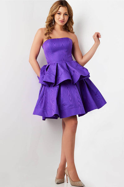 A-line Strapless Natural Princess Seams Waistline Cocktail Short Straight Neck Back Zipper Open-Back Pleated Prom Dress