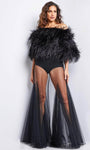 Sophisticated A-line Straight Neck Floor Length Off the Shoulder Tulle Natural Waistline Sheer Illusion Bodysuit