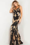 V-neck Sheath Natural Waistline Floor Length Sleeveless Sequined Fitted Sheath Dress with a Brush/Sweep Train