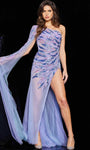 Sheath Asymmetric Sequined Slit Beaded Natural Waistline One Shoulder Sheath Dress with a Brush/Sweep Train