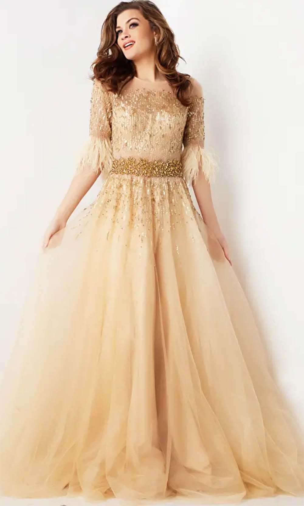 Jovani 23629 - Sequin Embellished Short Sleeve Prom Gown
