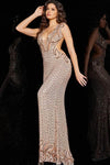 Sophisticated V-neck Natural Waistline Sheath Beaded Cutout Embroidered Illusion Plunging Neck Sheath Dress