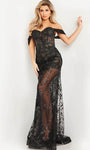 Off the Shoulder Sheer Back Zipper Corset Natural Waistline Sheath Sheath Dress with a Brush/Sweep Train