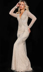 Sophisticated V-neck Plunging Neck Beaded Illusion Sheer Natural Waistline Sheath Sheath Dress