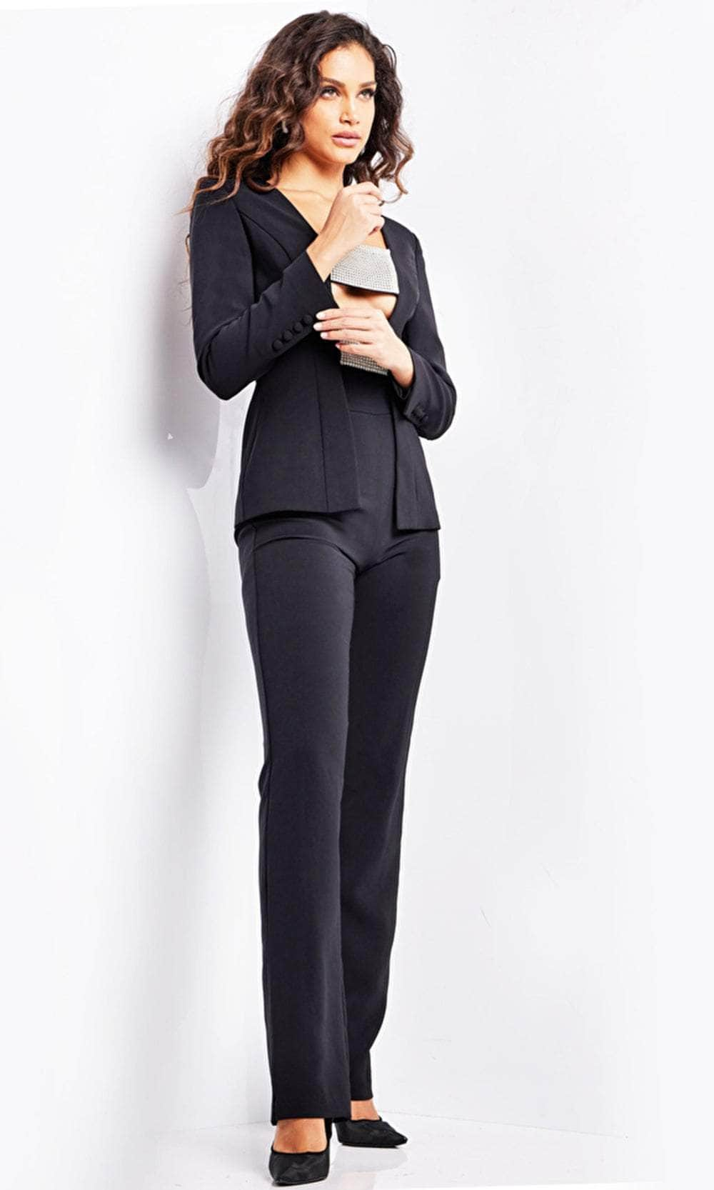 Jovani 24119 - Embellished Front Panel Long Sleeve Pantsuit
