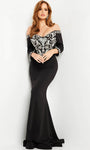 Sophisticated Sheath Beaded Natural Waistline Off the Shoulder Sheath Dress with a Brush/Sweep Train