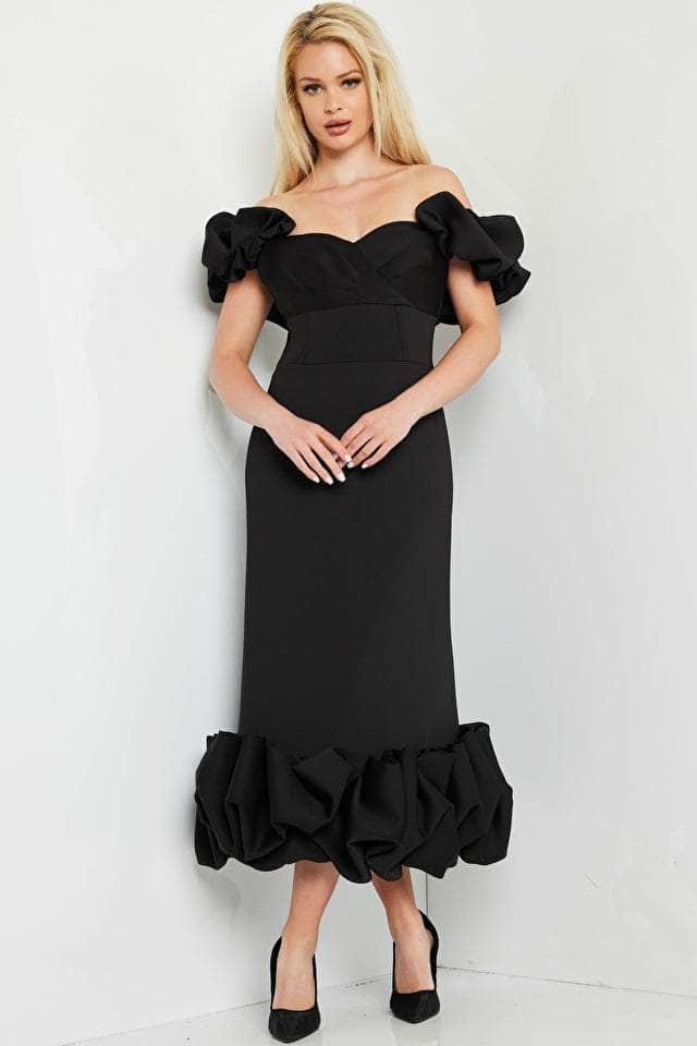 Jovani 24535 - Sweetheart Off-Shoulder Tea-Length Dress
