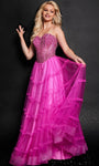 A-line Strapless Beaded Tiered Open-Back Corset Natural Waistline Off the Shoulder Tulle Evening Dress