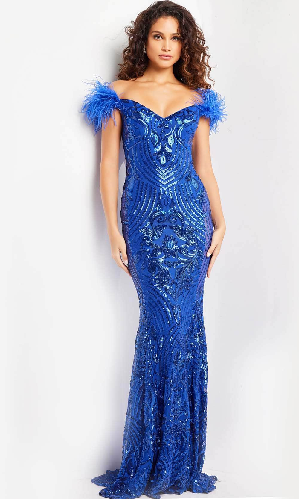 Jovani 26041 - Feathered Sleeve Sequin Prom Dress
