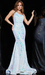 Mermaid Natural Waistline Cutout Illusion Asymmetric Sequined Dress with a Brush/Sweep Train