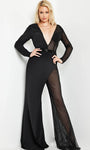 V-neck Natural Waistline Plunging Neck Sheer Illusion Mesh Asymmetric V Back Long Sleeves Evening Dress/Jumpsuit