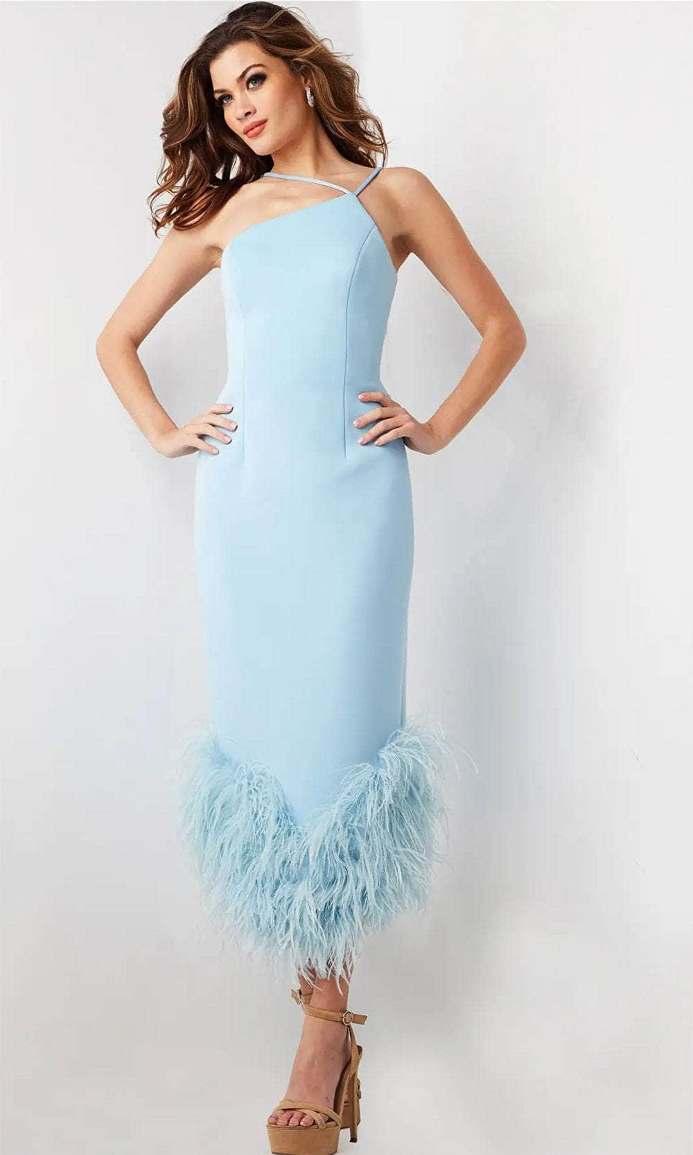 Jovani 36675 - Halter Tea-Length Cocktail Dress
