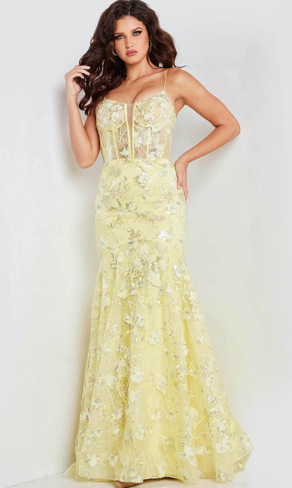 Jovani 38004 - Floral Embroidered Prom Gown
