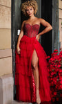 Sophisticated A-line Corset Natural Waistline Beaded Tiered Slit Tulle Sweetheart Dress