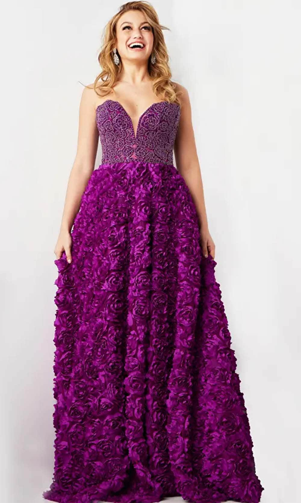 Jovani 38318 - Beaded 3D Floral Embellished Prom Gown
