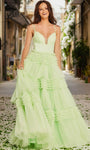 A-line Natural Waistline Spaghetti Strap Sheer Tiered Sweetheart Dress with a Brush/Sweep Train