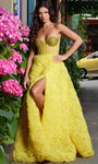 A-line Strapless Floor Length Tulle Natural Waistline Illusion Slit Open-Back Beaded Sweetheart Prom Dress With Ruffles