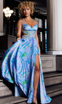 Sophisticated V-neck General Print Natural Waistline Sheath Satin Slit Cutout Flowy Beaded Sheath Dress/Evening Dress