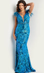 Sophisticated V-neck Sheath Sequined Belted Plunging Neck Sleeveless Elasticized Natural Waistline Sheath Dress