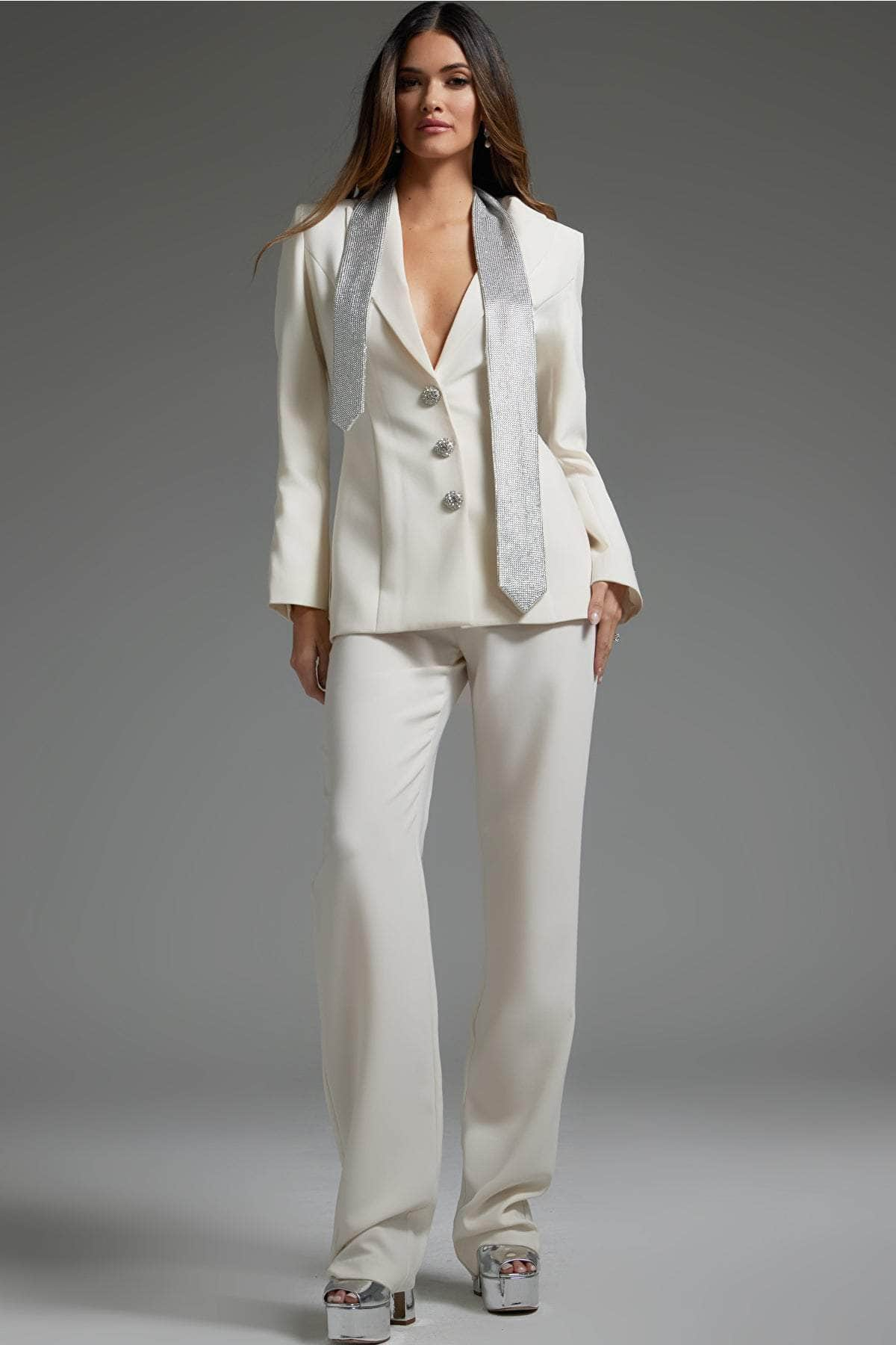 Jovani 39726 - Collared Bridal Pantsuit
