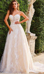 A-line Strapless Beaded Sheer Sweetheart Corset Natural Waistline Floral Print Wedding Dress with a Court Train