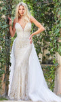 V-neck Strapless Fitted Open-Back Beaded Illusion Sheer Plunging Neck Natural Waistline Sheath Sheath Dress/Wedding Dress with a Brush/Sweep Train