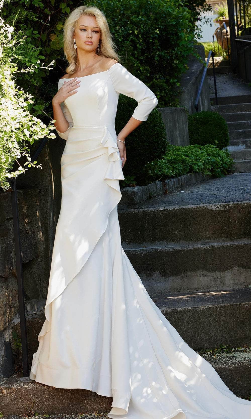 Jovani Bridal JB07456 - Quarter Sleeve Draped Bridal Gown
