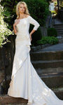 Draped Faux Wrap Pleated Off the Shoulder Natural Waistline Mermaid Wedding Dress with a Chapel Train