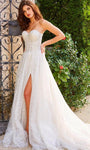 Sophisticated A-line Strapless Sweetheart Corset Natural Waistline General Print Beaded Glittering Slit Wedding Dress with a Chapel Train