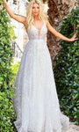 A-line V-neck Sleeveless Plunging Neck Sheer Beaded Glittering Natural Waistline Wedding Dress with a Brush/Sweep Train