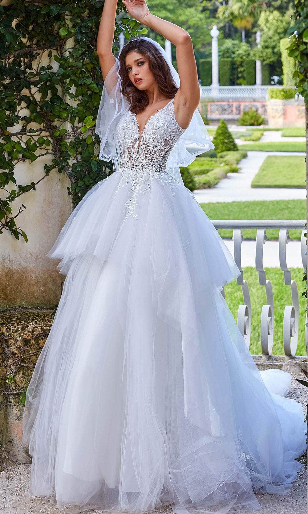 Jovani Bridal JB09393 - V-Neck Bustier A-Line Bridal Gown
