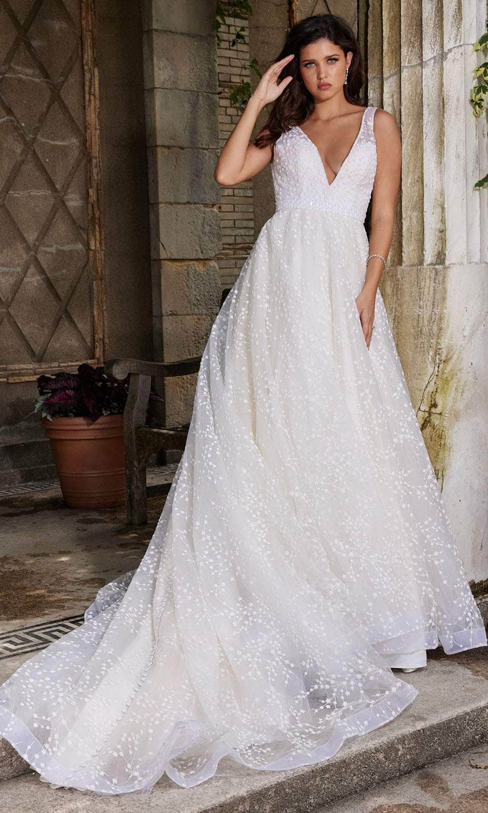 Jovani Bridal JB09491 - V-Neck Belted Waist Bridal Gown
