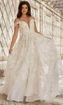 A-line Natural Waistline Sheer Open-Back Glittering Button Closure Pleated Embroidered Cap Sleeves Off the Shoulder Plunging Neck Sweetheart Wedding Dress with a Brush/Sweep Train