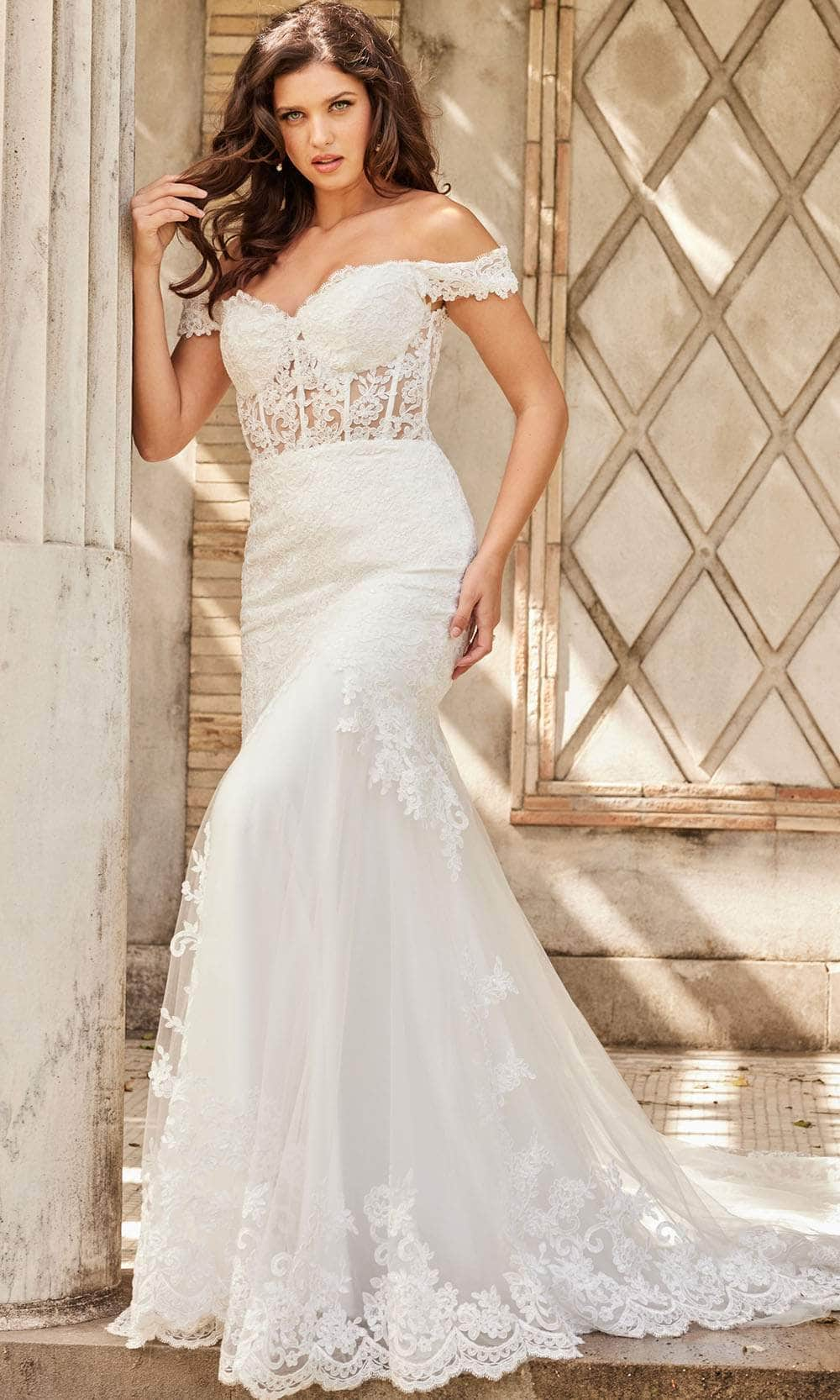 Jovani Bridal JB220003 - Sweetheart Scalloped Lace Bridal Gown
