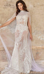 Natural Waistline Sheath Illusion Beaded Floor Length High-Neck Sweetheart Tulle Sheath Dress/Wedding Dress with a Brush/Sweep Train