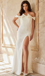 Natural Waistline Slit Open-Back Hidden Back Zipper Sheath Floor Length Cap Sleeves Off the Shoulder Sheath Dress/Wedding Dress with a Brush/Sweep Train With a Bow(s)